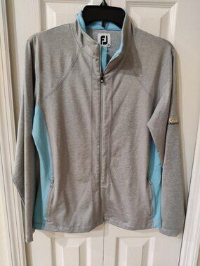 FootJoy Women's Gray Light Blue Long Sleeve Zippered Jacket Medium